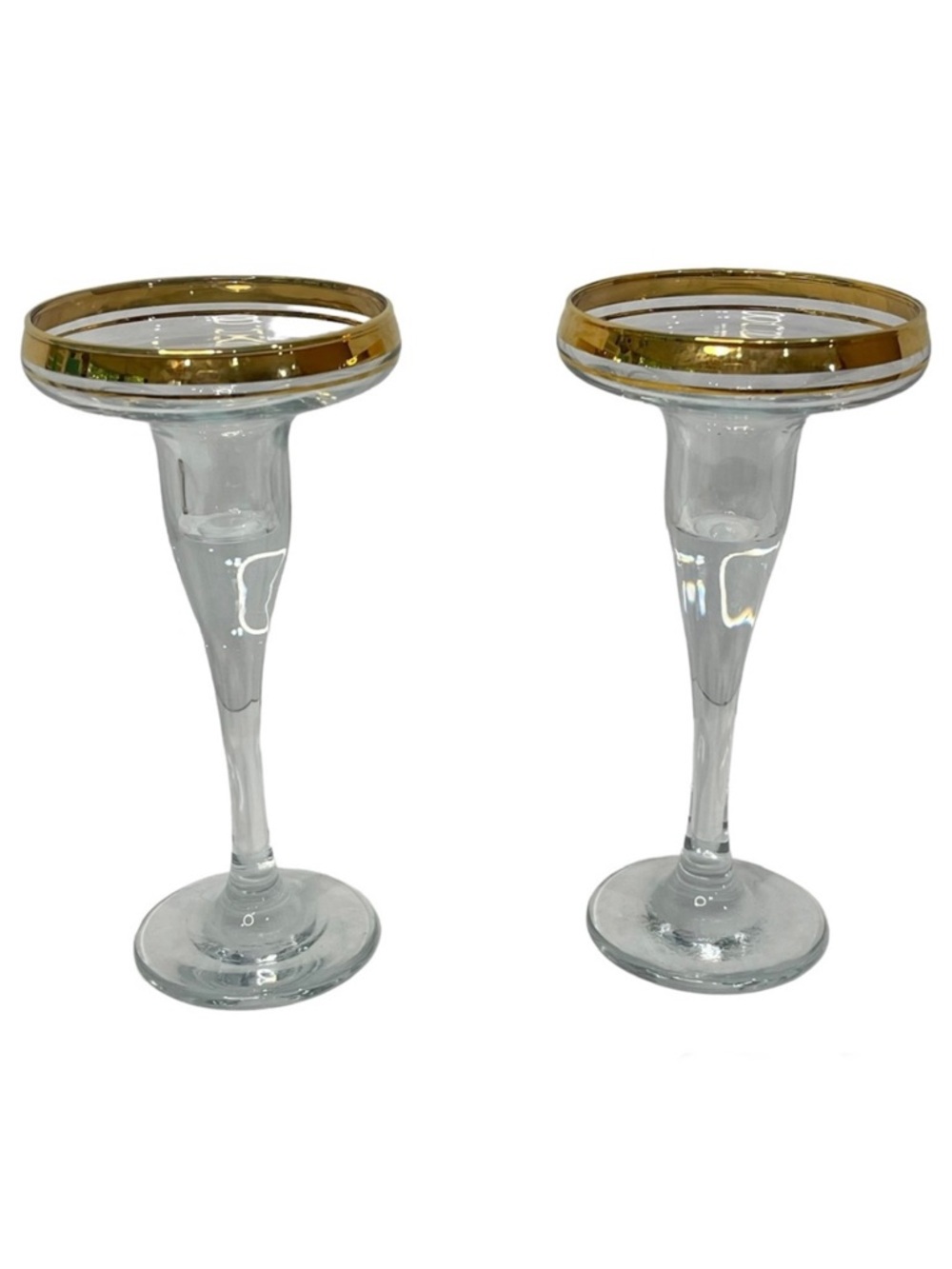 Elegant Gold Rimmed Crystal Stemmed Candlestick Holders 6.75” Formal VTG 2 Set